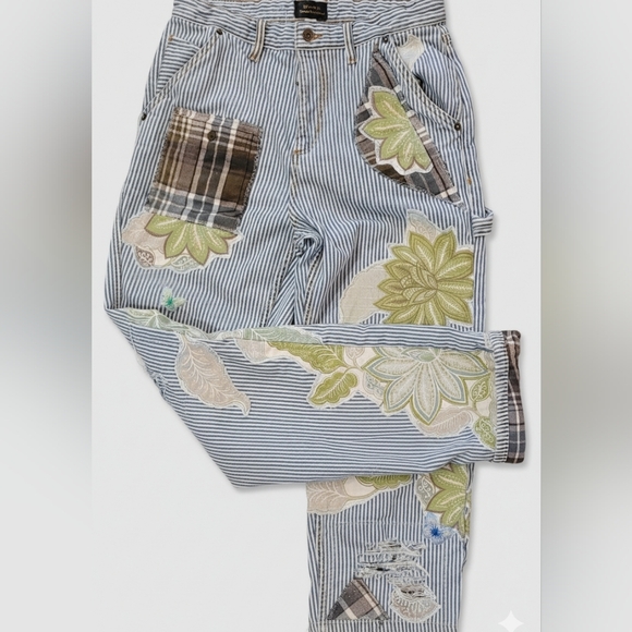 Custom Patchwork Striped Stage Coach Jean By ThreadsReclaimed SZ:30 Women SZ:8/9